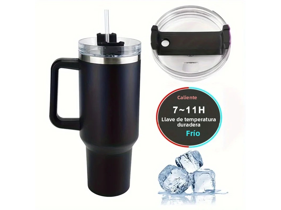 (preto) Caneca Térmica De Viagem De 1,18 L (40 Oz) Com Alça E Tampa Para Canudo, Aço Inoxidável Duplo