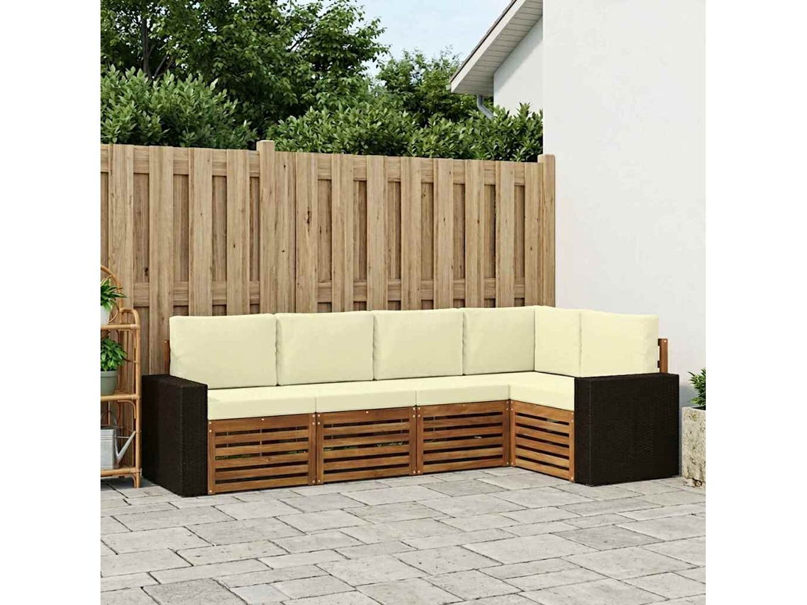 Vidaxl Conjunto De Sofás Para Exterior 5 Unid. Natural E Creme