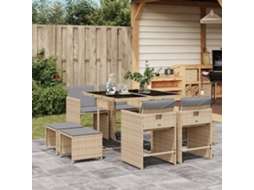 Vidaxl 9 Pcs Conj. Jantar Jardim C/ Almofadões Vime Pe Bege Misturado