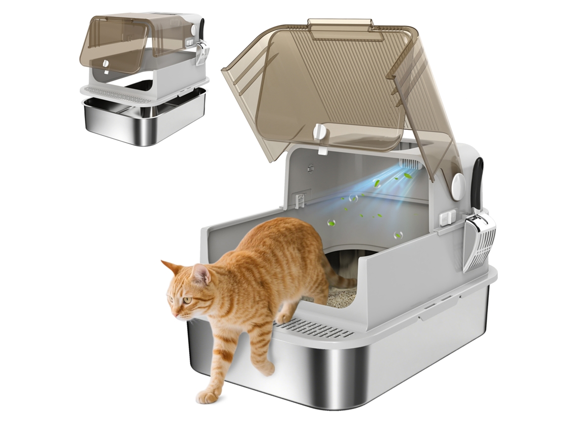 Caixa Areia Gatos Inox Tampa Basculante 70x50 Cinzento
