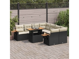 Vidaxl 9 Pcs Conjunto Sofás P/ Jardim Almofadões Vime Pe/acácia Preto