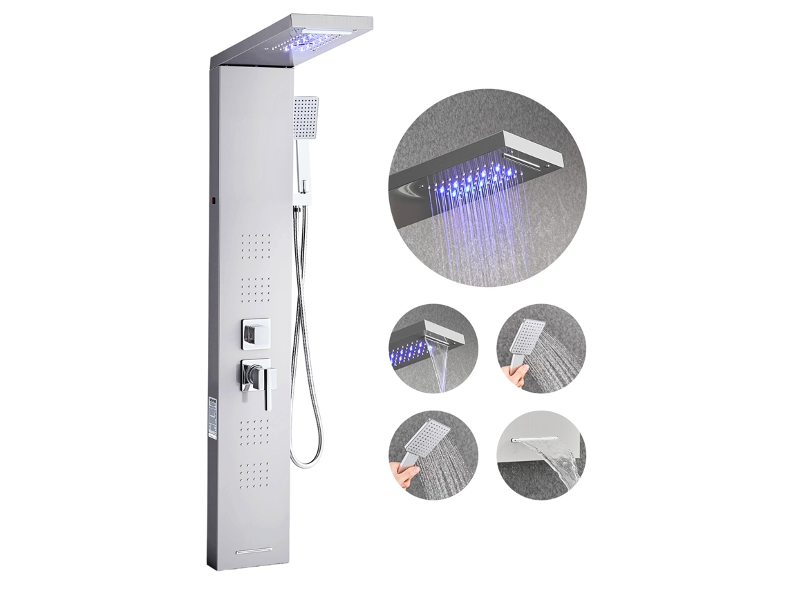 Sistema De Coluna De Duche Vevor Com Coluna Em Aço Inoxidável Led Prateado