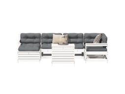 Vidaxl 7 Pcs Conjunto De Sofás Para Jardim Pinho Maciço Branco