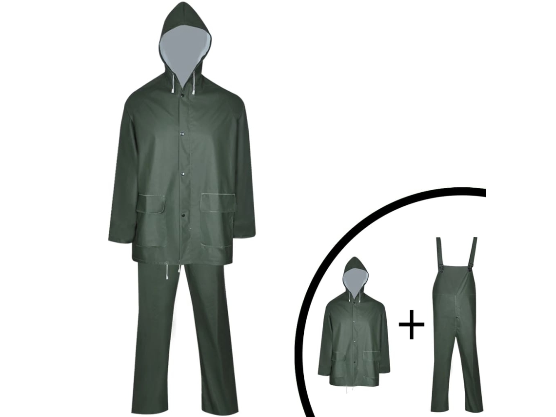 Vidaxl Fato De Chuva Resistente E Impermeável + Capuz Verde, 2 Pcs, Xl
