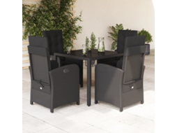 Conjunto 5 Peças Jantar P/ Jardim C/ Almofadões Vime Pe Preto Dkd Home Decor