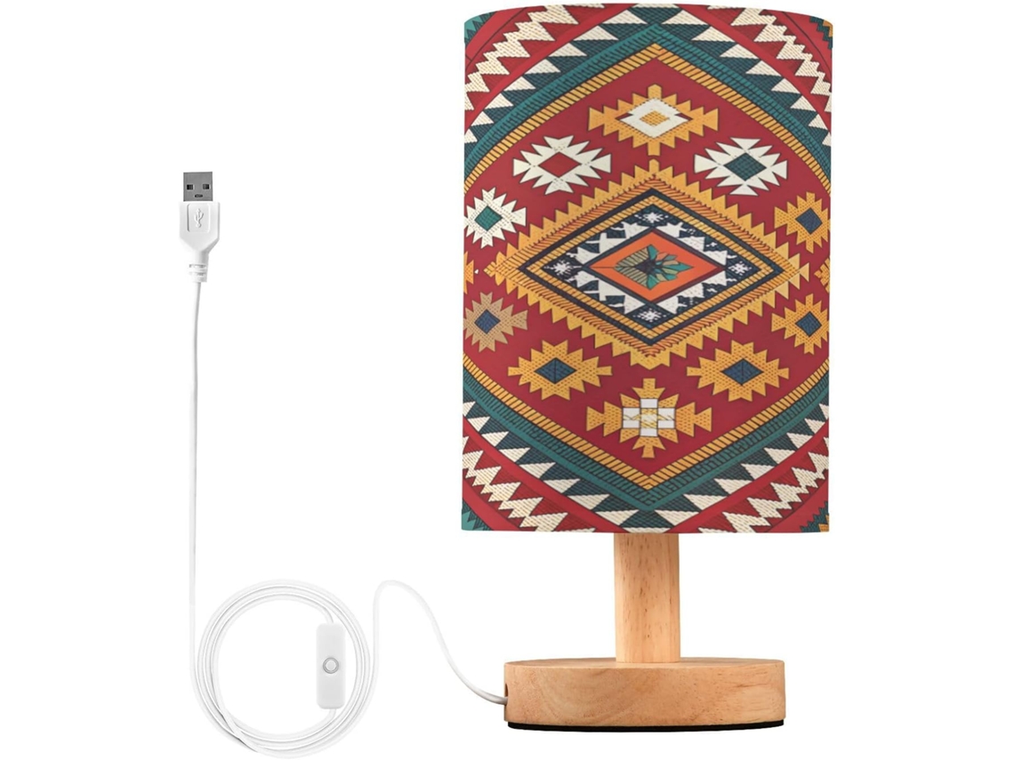 Abajur De Cabeceira Com Estampa Étnica Para Quarto, Portas De Carregegamento Usb C, Luminária De Mesa Cabeceira, Luminária
