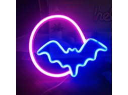 Painel de Luz Neon Halloween Lua e Morcego Led para Decoração de Parede e Festa LAXISCREED