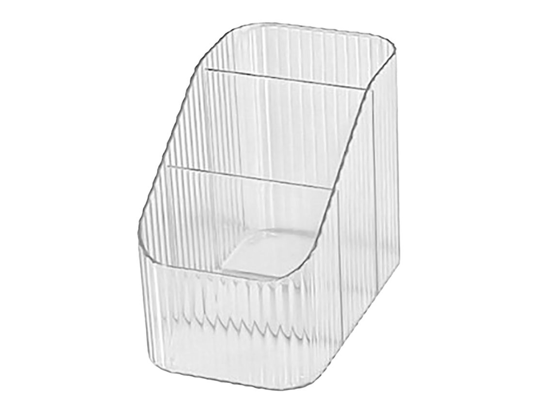 Porta canetas com 3 compartimentos pp transparente organizador de escritório e maquilhagem para mesa com marca