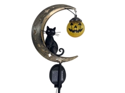 Luminária Solar De Jardim Em Ferro Forjado Com Desenho De Gato Preto, Lua E Abóbora Decoração Externa Para O Halloween.