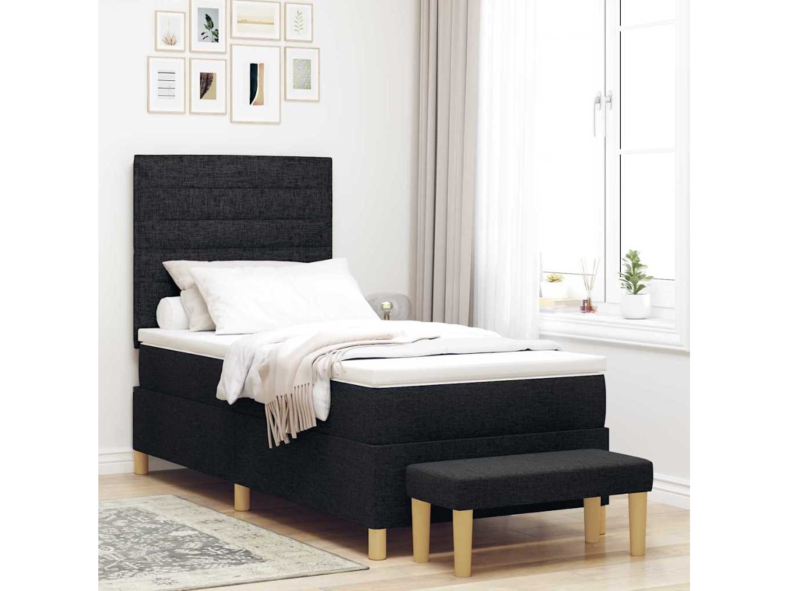 Vidaxl Cama Box Com Cabeceira Preto 200 X 90 Cm Tecido