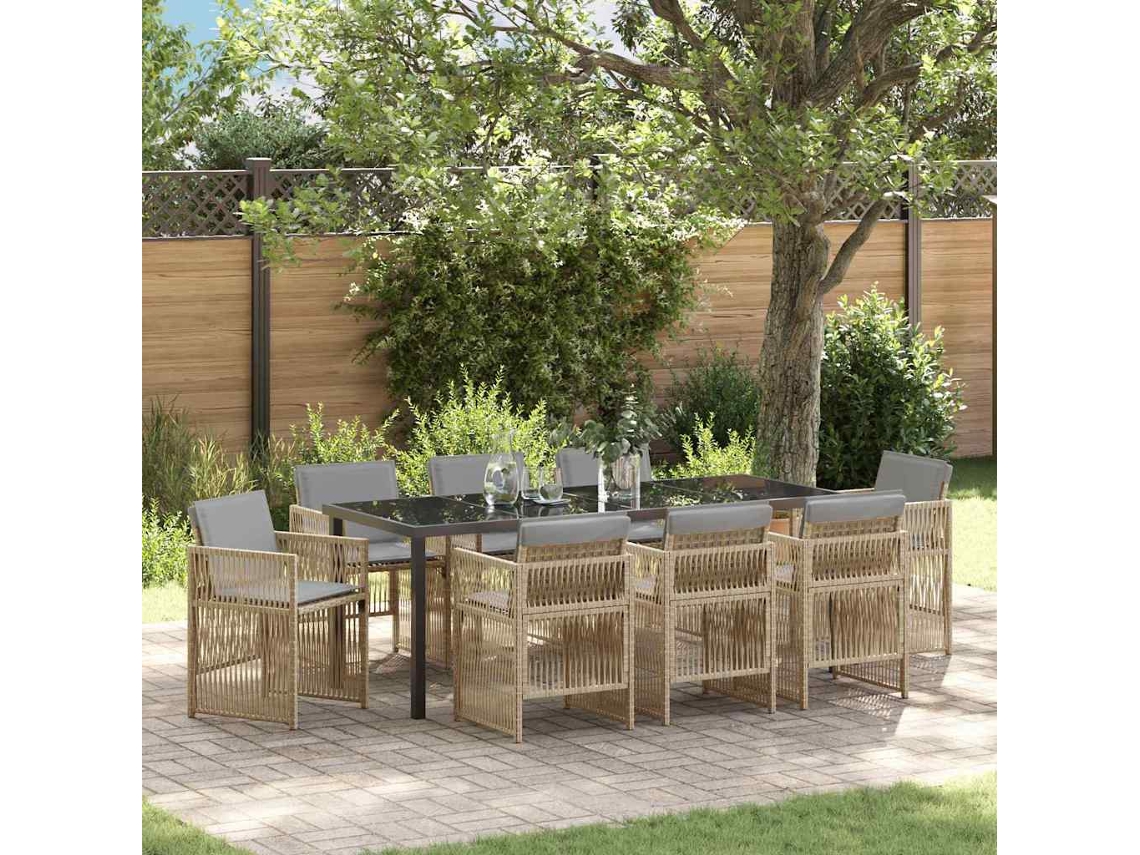 Vidaxl Conjunto de Jantar para Jardim 9 Pcs Bege Aço Revestido a Pó