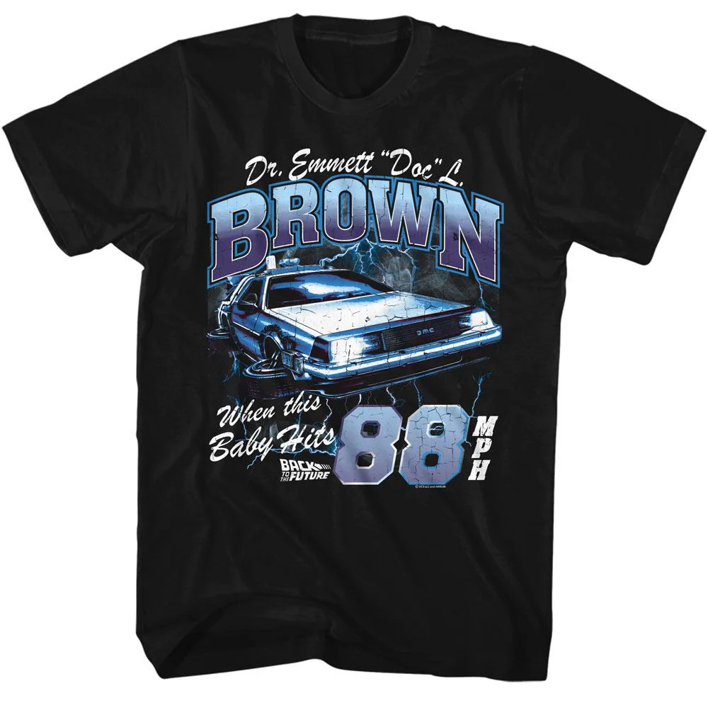 Unisex Adult T-shirt Rockinstone Back To The Future Movie Doc Brown Lightning Black Sizel