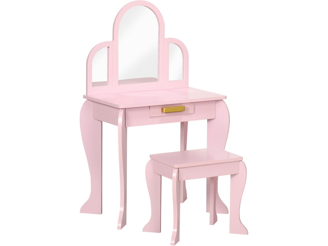Toucador Para Criança Mdf, Acrílico E Madeira De Pinho Cor Rosa 52x32x85 Cm Homcom