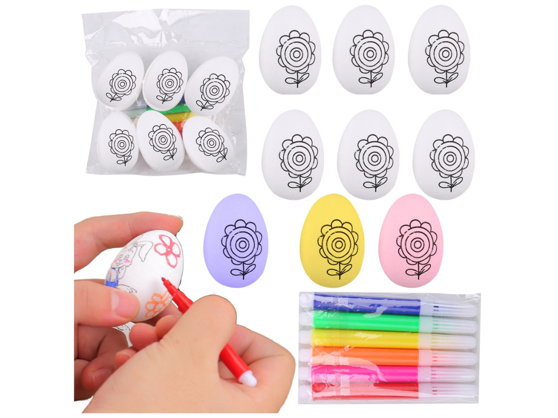 Ovos De Páscoa Em Esferovite Para Marcadores De Pintura Com Padrão De Flores C 6 Peças