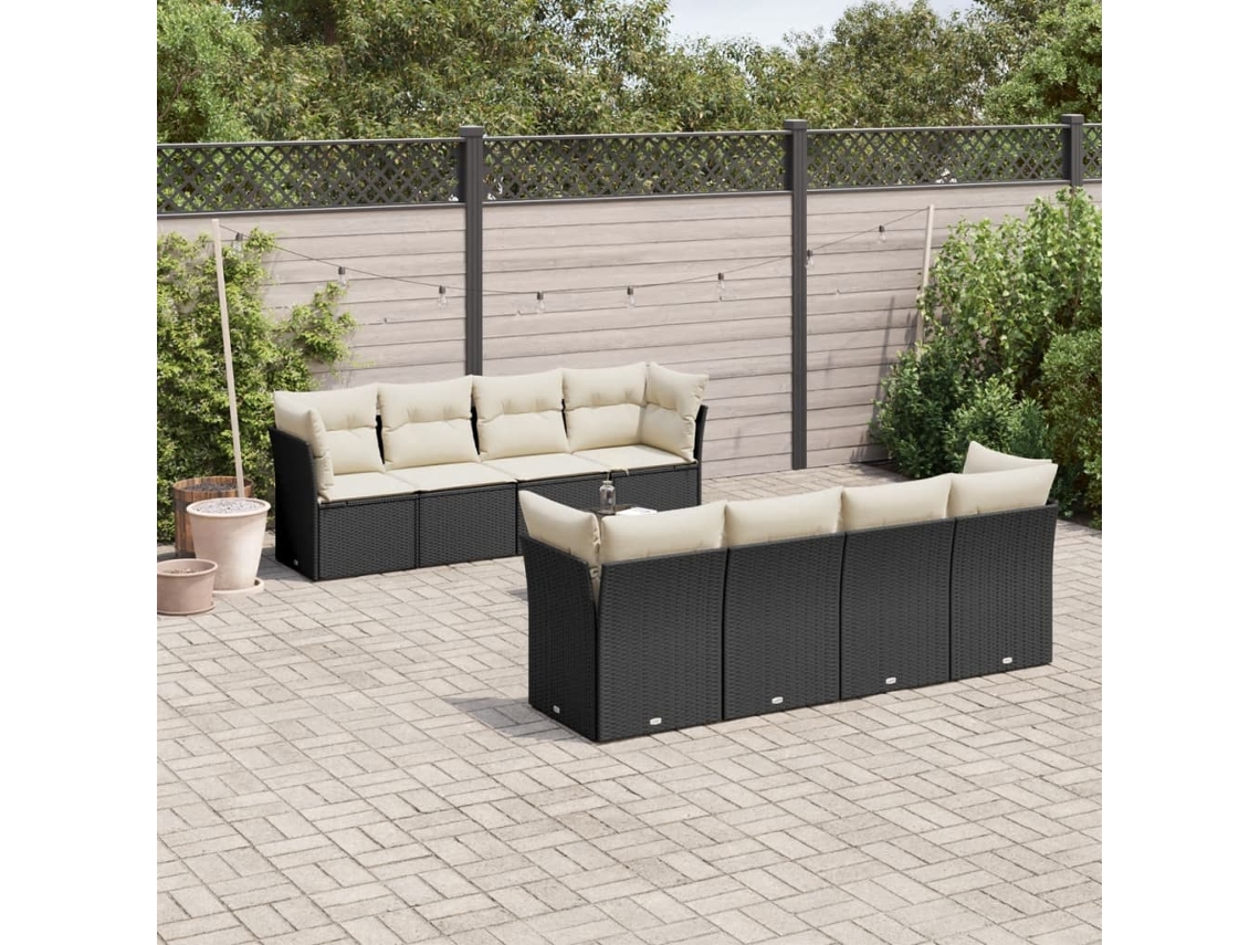 Vidaxl 9 Pcs Conjunto De Sofás P/ Jardim C/ Almofadões Vime Pe Preto