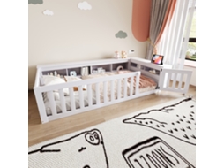 Cama Infantil 90x200 Cm Multifuncional Com Estantes E Proteção Branca
