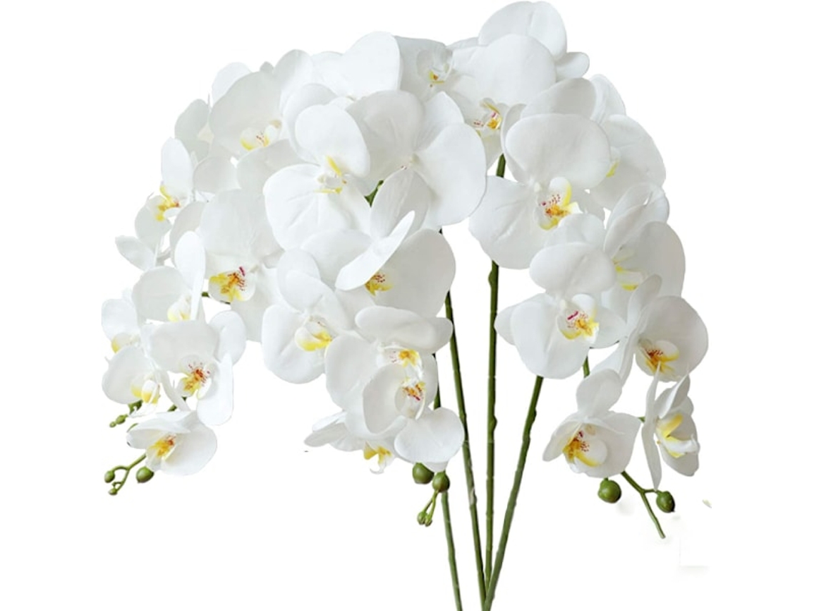 4 Orquídeas Phalaenopsis Artificiais Brancas de 70 Cm com Flores Artificiais AQUAFORGE