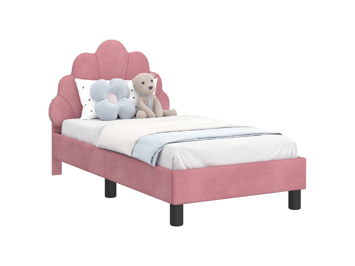 Cama De Solteiro | Camas Para Quarto | Estrutura De Cama Para Criança Com Cabeceira Rosa 70 X 140 Cm