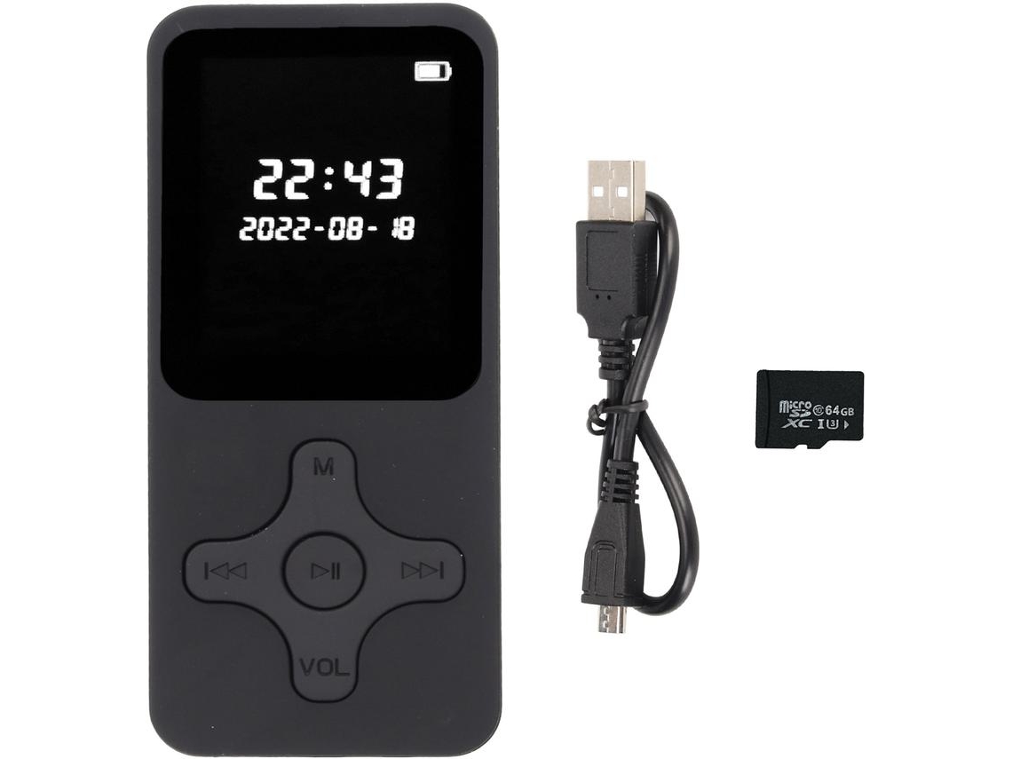 Leitor Mp3/Mp4 YIZHOOD 01A Ecrã Lcd Digital de 1.77Inch 64G Preto