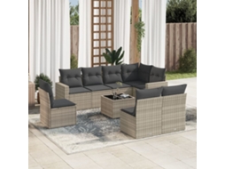 Vidaxl 9 Pcs Conj. Sofás Jardim Com Almofadões Vime Pe Cinzento-claro