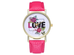 Relógio de pulso analógico feminino Zhoulianfa em couro PU simples (rosa e vermelho)