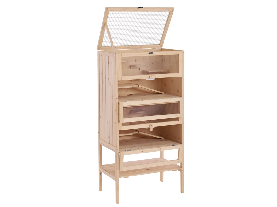 Gaiola de Madeira Maciça para Hamster com Teto Retrátil, 4 Prateleiras Interligadas e Rampas, 60 X 40 X 120 Cm E TOWN COMMERCE GMBH