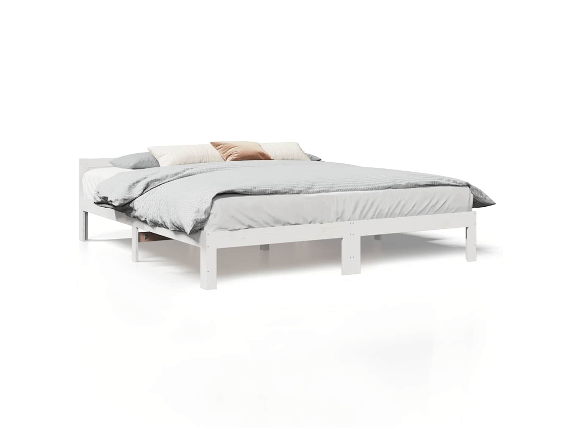 Cama Sem Colchão 160x200 cm Madeira de Pinho Maciça Branco MAISON EXCLUSIVE