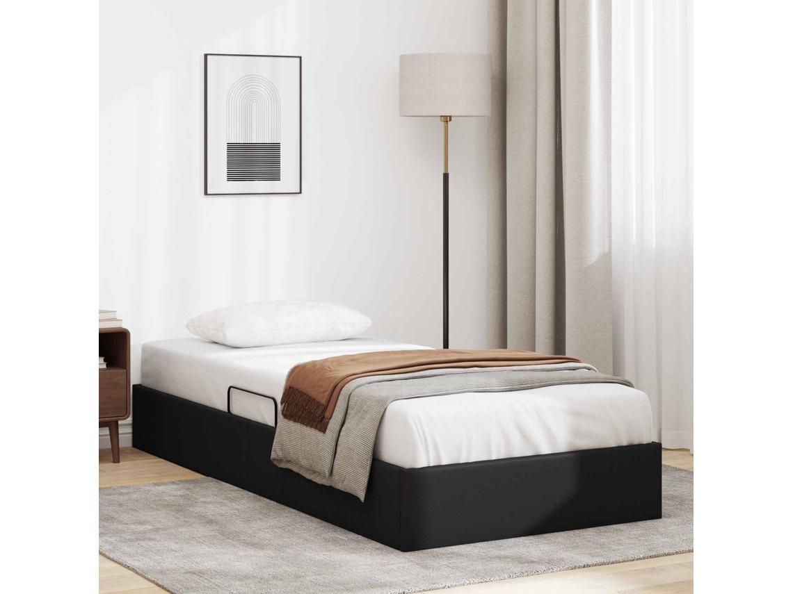 Vidaxl Estrutura De Cama Ottoman Preto 100 X 200 Cm Couro Sintético