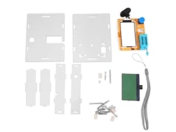 Kit de teste multifuncional Mega328 com carcaça transparente: transistor, resistor, capacitor, ESR e indutor.