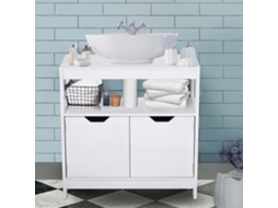 Armário 60x30x60cm Branco Para Baixo Da Pia, Com Prateleira Interna, 2 Portas, Sistema Anti-tombamento E Resistente À Umidade Para Banheiro