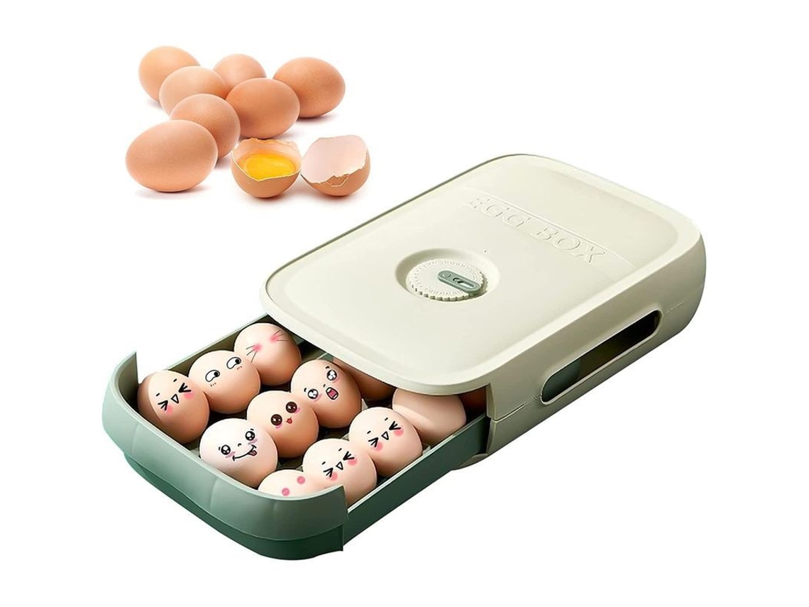 Caja de Armazenamento de Ovos, Plástico, 18-20 Ovos, com Gaveta, Verde S/MARCA