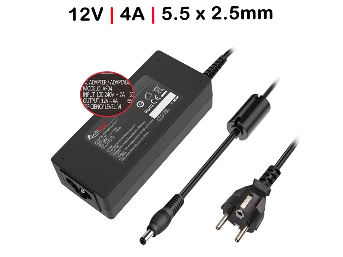 Carregador para TVs, roteadores, impressoras, 12V, 4A, 48W, compatível com 5,5 x 2,5mm