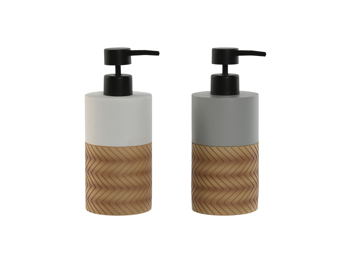 Dispensador de Sabão HOME ESPRIT Branco Cinzento Natural Resina Polietileno 7,5 x 7,5 x 18,5 cm (2 Unidades)