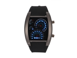 Relógio Masculino Quartz Led Retangular com Data e Mostrador Simulado de Corrida (preto)