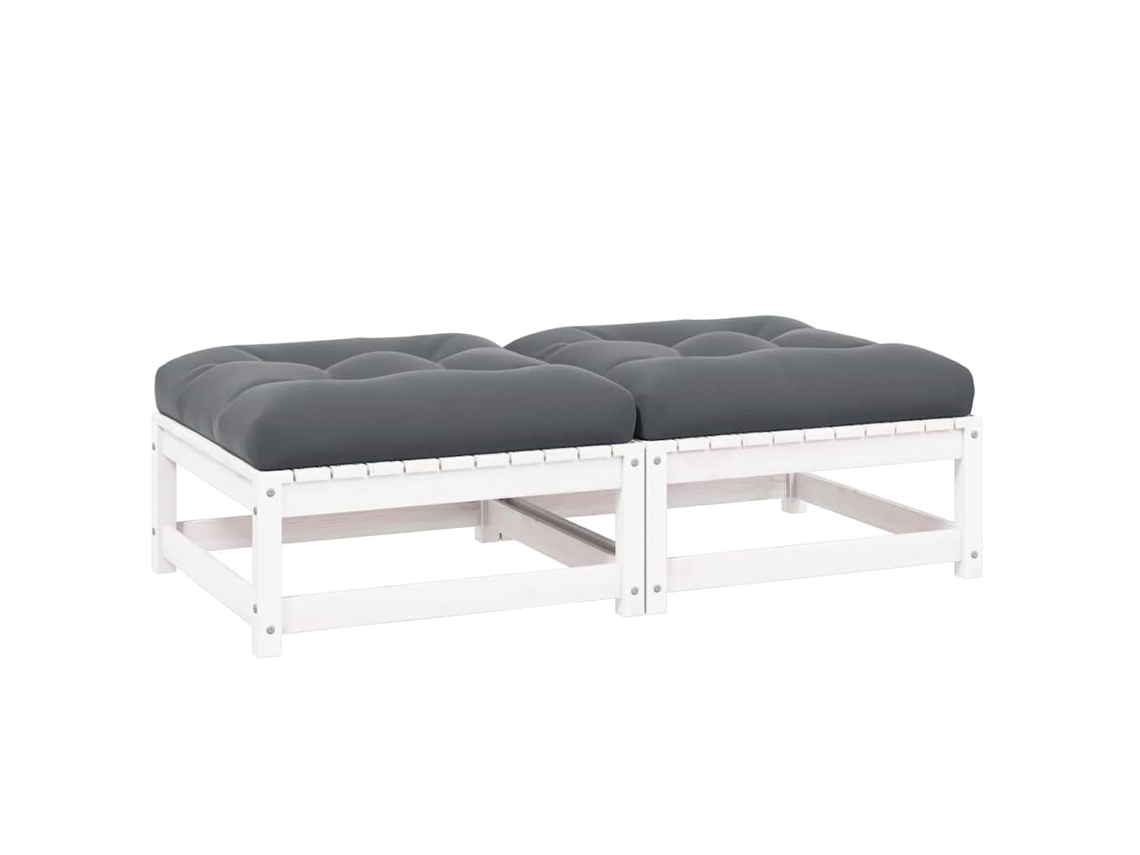 Vidaxl Apoio De Pés P/ Jardim C/ Almofadões 2 Pcs Pinho Maciço Branco