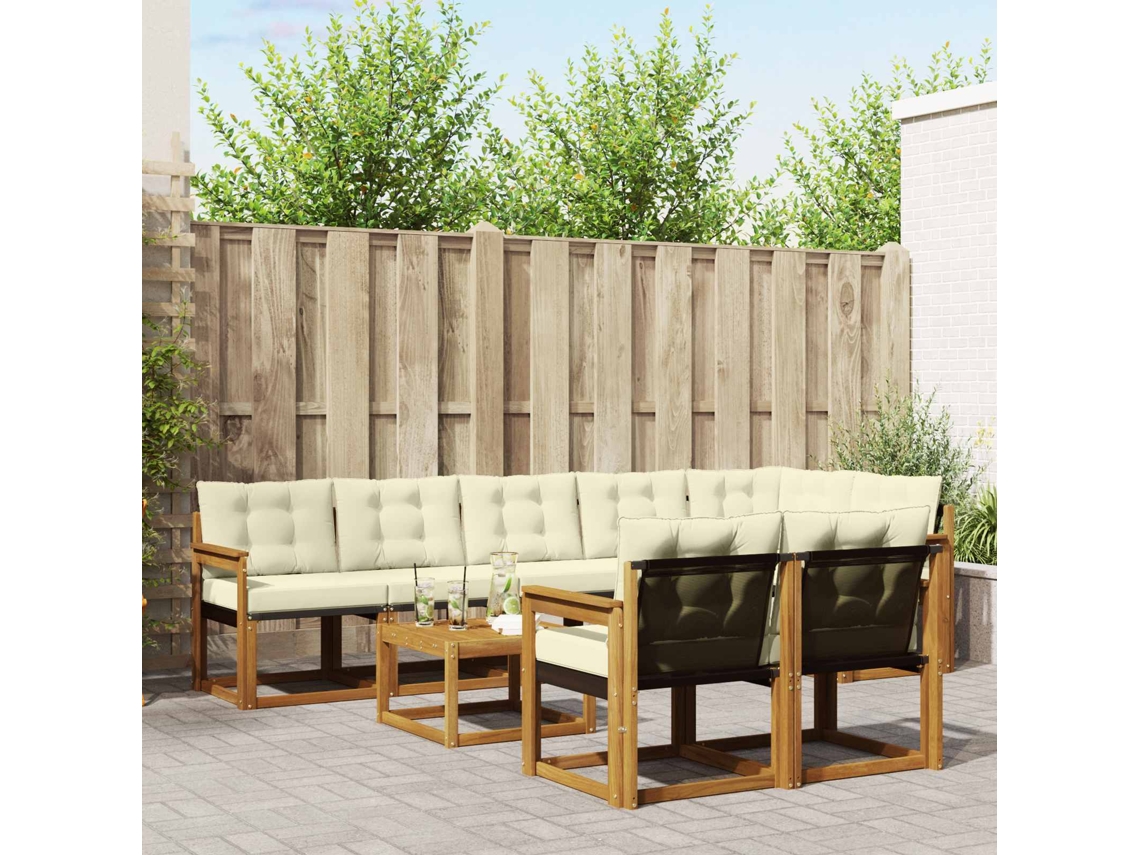 Vidaxl Conjunto De Sofás Para Exterior 9 Pcs Natural E Creme