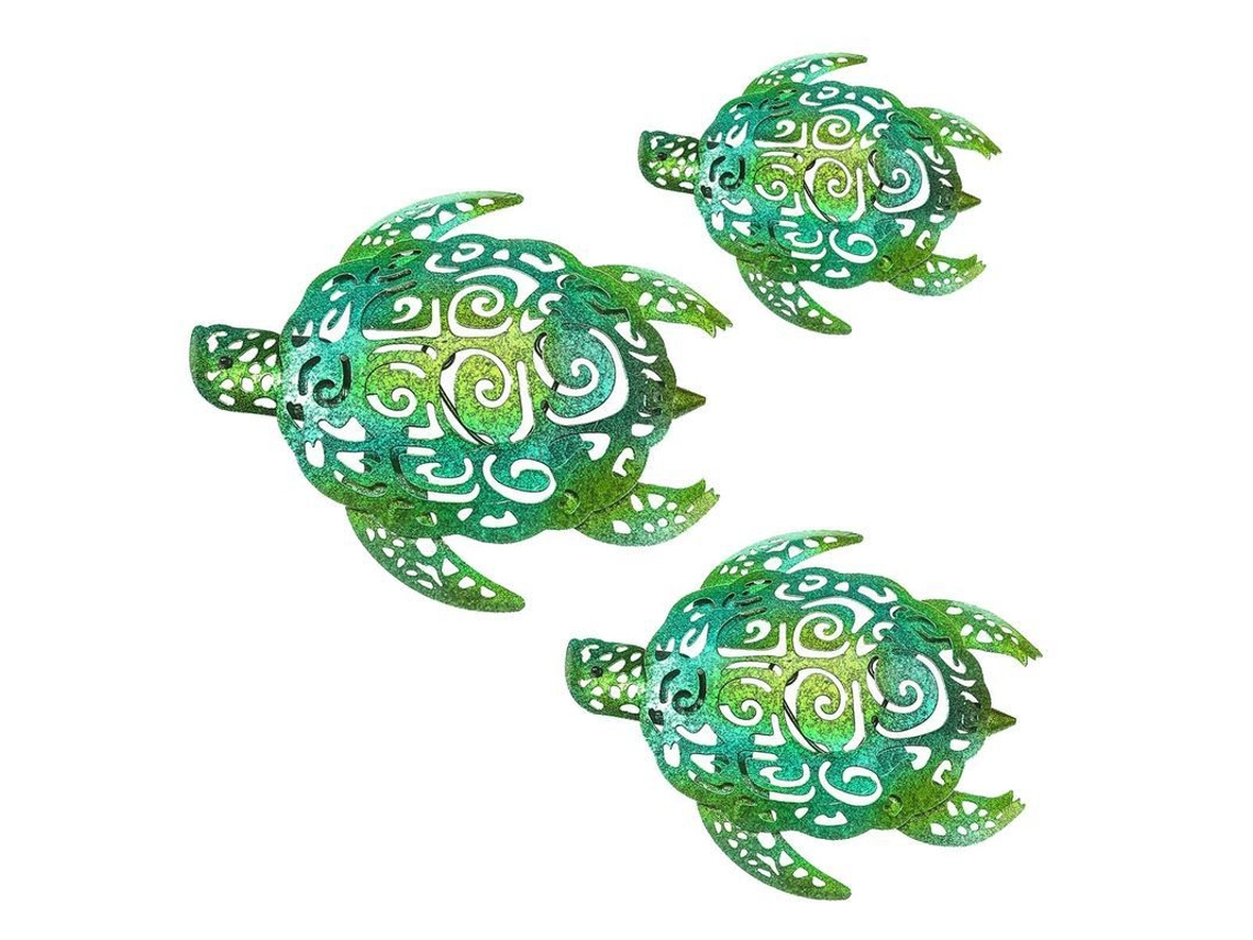 Conjunto de 3 Decorações de Parede Nova Line, Metal, Tema Tartaruga Marinha de Praia