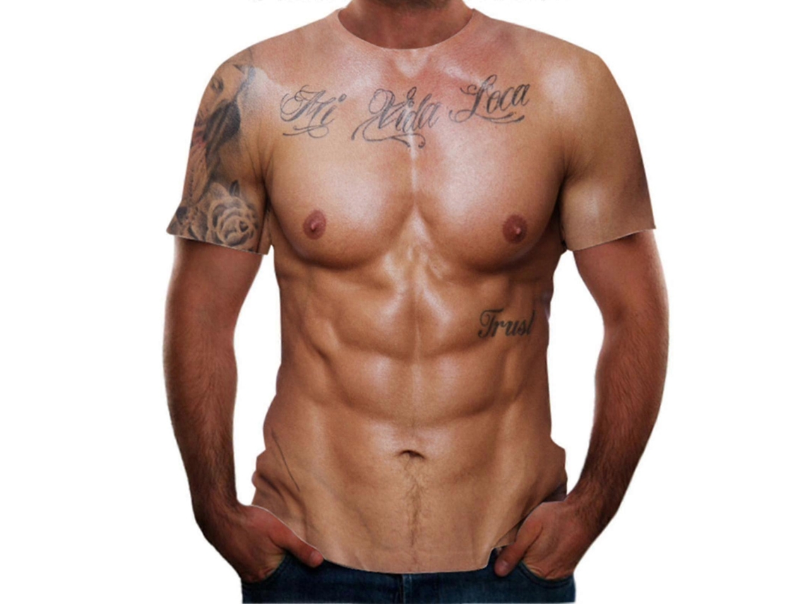 T Shirt 3d Impressão Muscular Masculina Verão Manga Curta Macia Confortável
