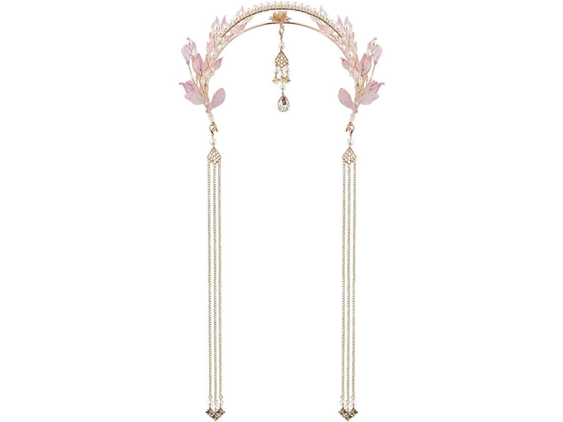 Tiara Hanfu tradicional chinesa com liga metálica, elegante faixa de cabeça retrô, longa.