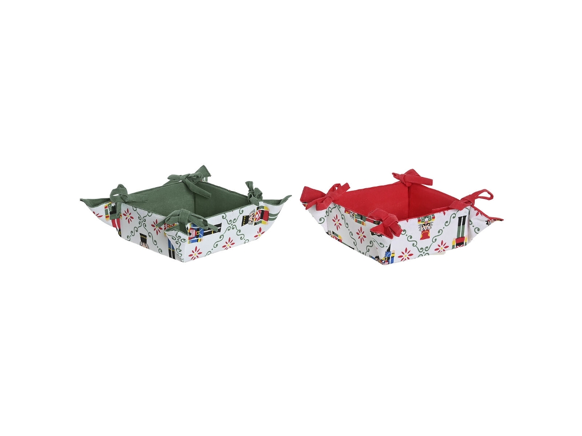 Cesta Decorativa Home Esprit Branco Vermelho Verde Bege Quebra Nozes Natal 30 X 30 X 8 Cm (2 Unidades)