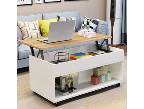Mesa de Centro Estável Ajustável em Altura para Sala de Estar Mesa de Sofá Mesa de Apoio de Madeira Mesa de Chá HOMEMIYN