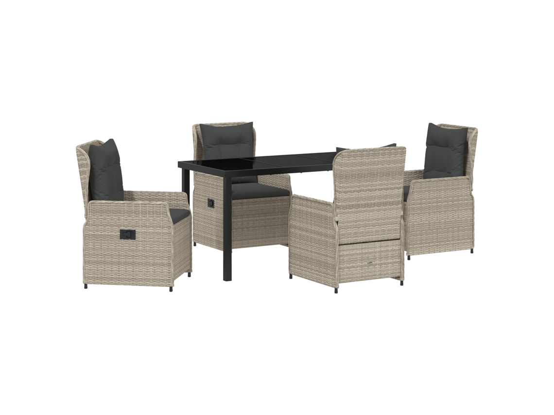 Conjunto 5 De Jantar Vidaxl Cinza Claro Rattan Poliéster
