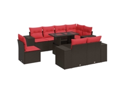 Conjunto 9 Sofás Jardim C/ Almofadões Vime Vidaxl Pe/acácia Castanho
