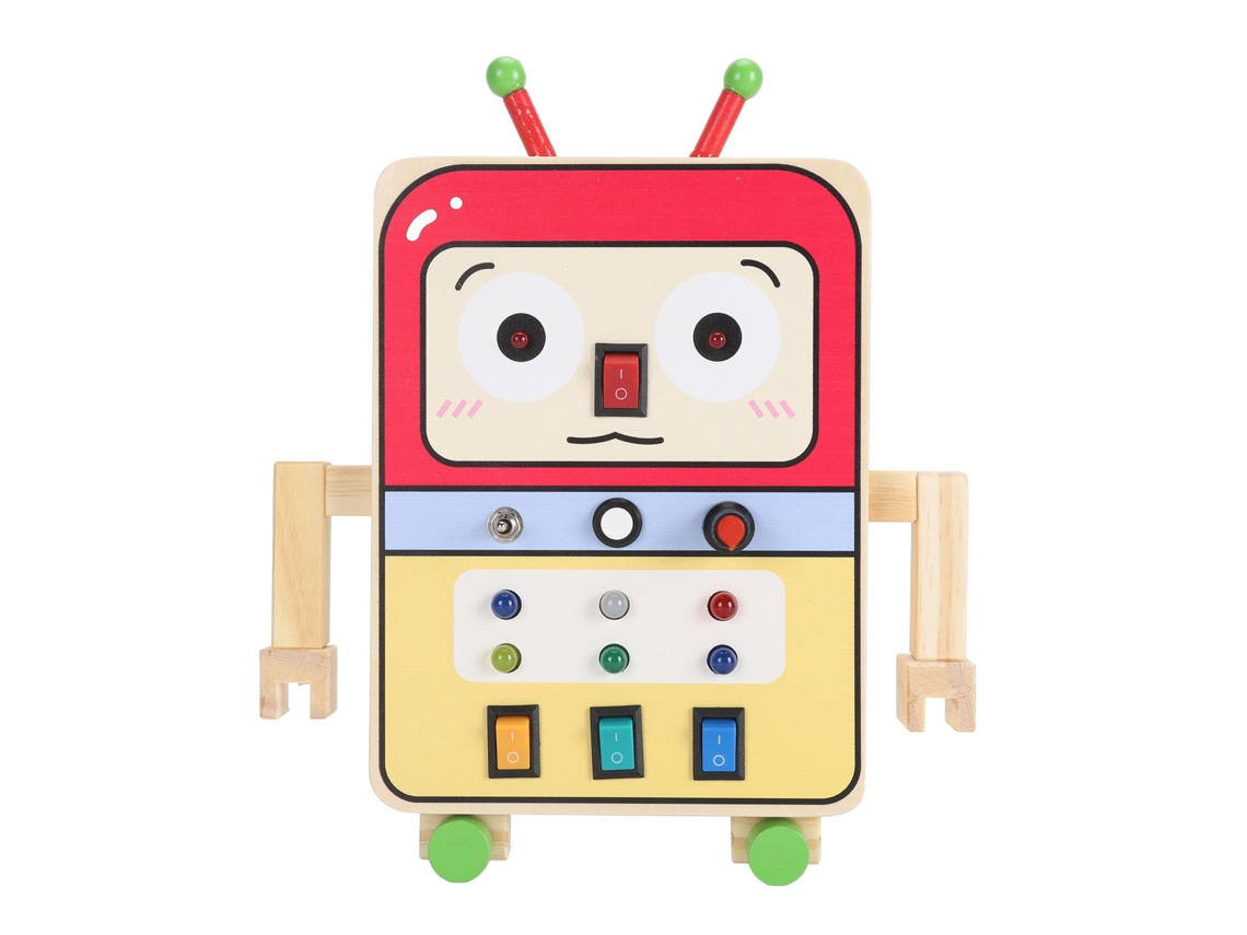 Ats brinquedo de Madeira com Botões e Luzes Led para Bebês, Brinquedo Educatsivo Sensorial com Interruptores de Luz