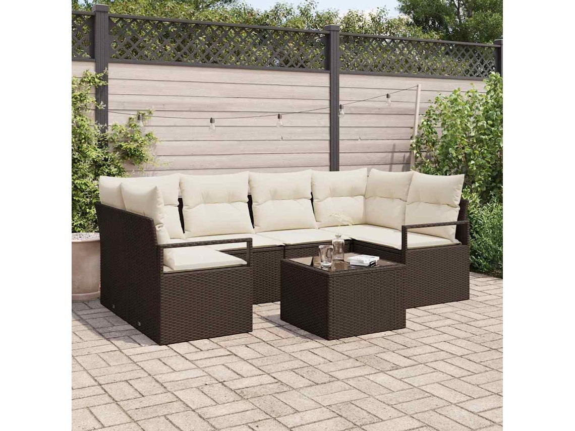 Vidaxl Conjunto De Sofás 7 Unid. 6-número De Lugares Marrom E Creme
