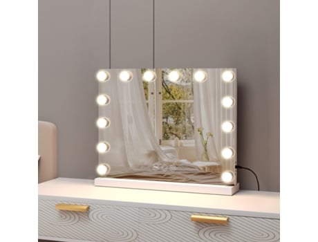 Espelho De Maquilhagem Hollywood Com Luzes 14 Led Mesa-Parede 50 X 40 Cm VANITII