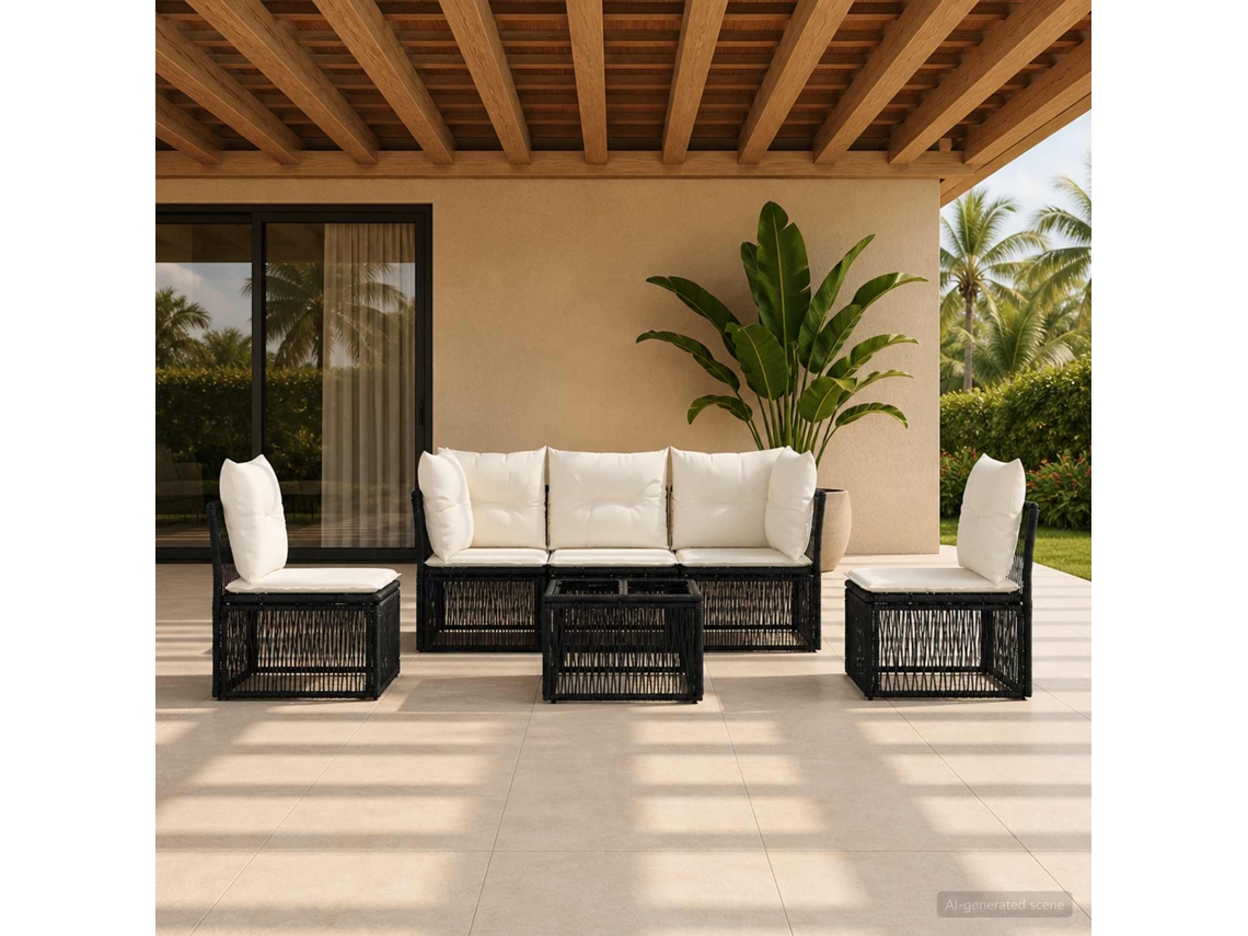 Vidaxl Conjunto De Sofá De Jardim 6 Unid. Preto Vime Pe