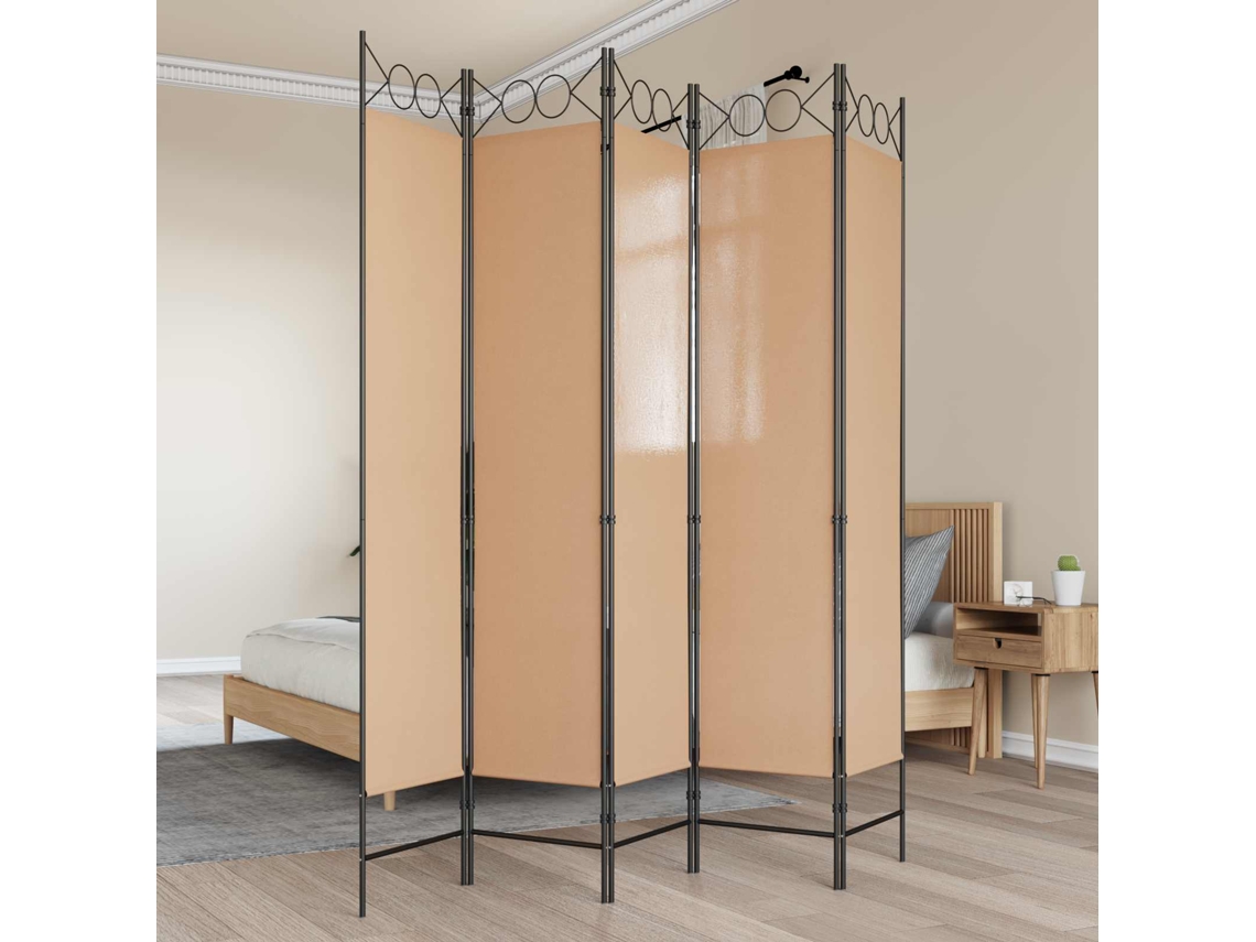 Vidaxl Divisória De 5 Painéis Bege 200 X 200 Cm Tecido