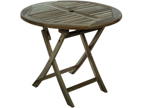 PRIMEMATIK Mesa de Jardim Redonda Dobrável 90 Cm em Madeira de Teca Certificada