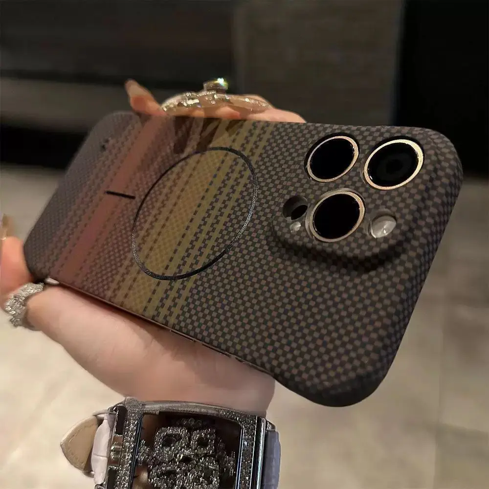 (a, Iphone 13) Capa De Luxo Ultrafina E Semi-fechada Com Textura De Kevlar Para Celular, Compatível Com Carregamento Sem Fio Magnético.